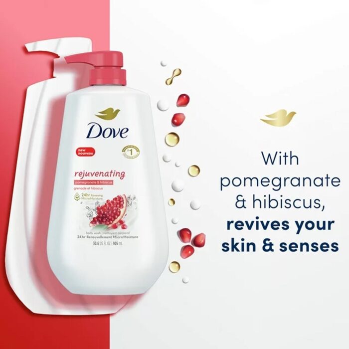 Dove Rejuvenating Liquid Body Wash with Pump Pomegranate & Hibiscus, 30.6 oz - Imagen 3